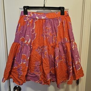 Old Navy Orange and Purple Floral A-Line Skirt